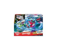 Dickie Toys Circuit de course White Shark – Autoroute motorisée, voiture en métal, lumière et son
