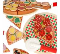 Jeu de Pizza en Bois Accessoires Velcro Spatule Couteau Assiette Apprentissage Tranchage 20cm