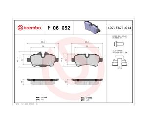 Jeu de plaquettes de frein BREMBO P 06 052, arrière