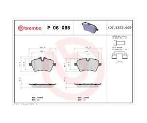 Jeu de plaquettes de frein BREMBO P 06 086, avant