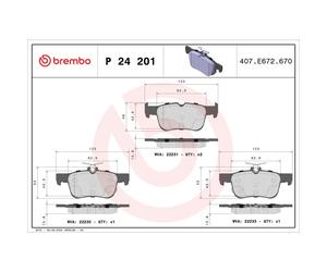 Jeu de plaquettes de frein BREMBO P 24 201, arrière