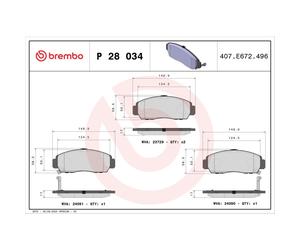 Jeu de plaquettes de frein BREMBO P 28 034, avant
