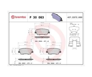 Jeu de plaquettes de frein BREMBO P 30 063, arrière