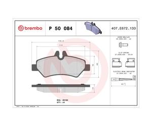 Jeu de plaquettes de frein BREMBO P 50 084, arrière