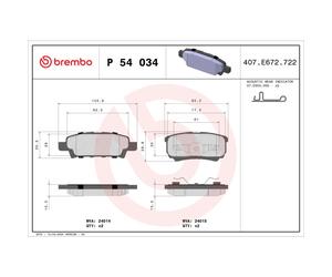 Jeu de plaquettes de frein BREMBO P 54 034, arrière