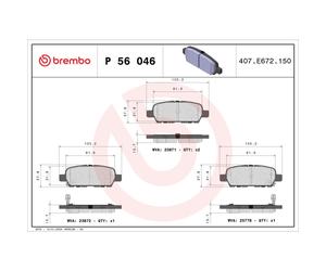 Jeu de plaquettes de frein BREMBO P 56 046, arrière