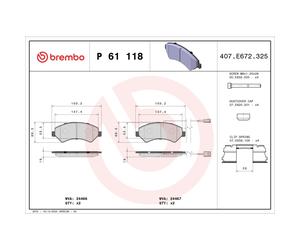 Jeu de plaquettes de frein BREMBO P 61 118, avant