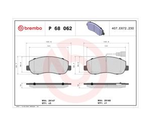 Jeu de plaquettes de frein BREMBO P 68 062, avant