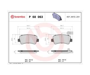 Jeu de plaquettes de frein BREMBO P 68 063, arrière