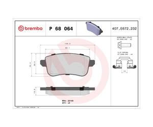 Jeu de plaquettes de frein BREMBO P 68 064, arrière