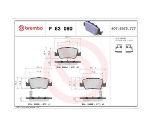 Jeu de plaquettes de frein BREMBO P 83 080, arrière