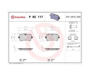 Jeu de plaquettes de frein BREMBO P 85 117, arrière