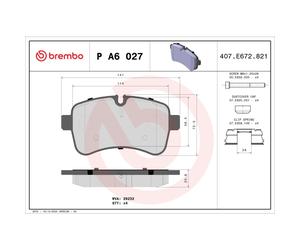 Jeu de plaquettes de frein BREMBO P A6 027, arrière