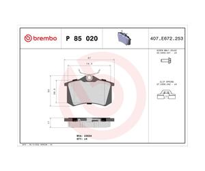 Jeu de plaquettes de frein BREMBO Xtra P 85 020X, arrière