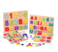 Jeu de plateau d'apprentissage en bois - ZGEER - Alphabet et chiffres - Figures géométriques - 76 pièces