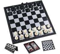 Jeu de Plateau d'Échecs 3 en 1, Échiquier Magnétique avec Échecs, Dames, Backgammon pour Les Enfants et Adultes, Chess Board Pliable et Portable Plateau de Jeu pour Voyage - 25 x 25CM