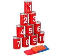 Jeu de Plein Air : Chamboule Tout Avec 10 Boites Rouge Et 3 Sac Durs - Jeu De Societe Pour La Famille - Enfant