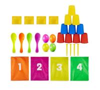 Jeu de plein air pour enfants - RELAXDAYS - Jeu 3 en 1 - Saut en sac - Course avec œufs - Lancement de canettes