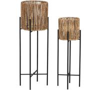 Jeu de pots de fleurs Home ESPRIT Noir Métal Fibre 23 x 23 x 76,5 cm
