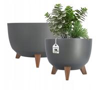 KADAX Pot de fleurs en plastique sur trois pieds effet bois – Lot de 2 anthracite 29 et 39,5 cm