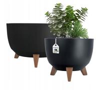 Kadax Pot de fleurs sur trois pieds - plastique effet bois - Lot de 2 Noir 29 & 39,5 cm