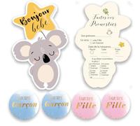 Jeu de Pronostic Baby Shower - 30 Cartes + 48 Stickers Team Fille/Team Garçon - Décoration Gender Reveal, Fête Prénatale Mixte, Animation pour Future Maman
