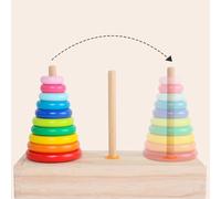 Jeu de Puzzle à 10 Anneaux, Tour en Bois, Robuste, Sûr, Blocs de Bois Colorés, Jouet pour Enfants, Pensée Logique, Jouet éducatif pour la Maison, L'école, la Maternelle (Petite Taille)