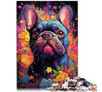 Jeu de Puzzle Bouledogue français psychédélique coloré Puzzles 1000 pièces Puzzle en Bois Décompression Jouet éducatif intellectuel （50x75 cm）