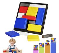 Jeu De Puzzle Créatif avec des Blocs Géométriques,Tangram Enfant Blocs Magnétiques en Bois， 128 Cartes De Défis, Mettez Votre Esprit Au Défi, Stimulez Votre Créativité (1)