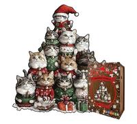 Jeu De Puzzle | Design De Chat Animal - Puzzle en Bois sur Le Thème De Noël avec Un Chat - pour Garçons Filles Adolescents Jeunes Femmes Mari Fils Fille Famille Amis
