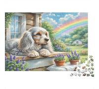 Jeu de Puzzle Éducatif Toy Long-Haired Eared Dog, Épagneul près d'un Arc-en-Ciel pour Adultes Adolescents À partir de 12 Ans 38x26cm/1000pcs