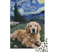 Jeu De Puzzle en Bois ÉduChatif 1000 Pièces - Retriever Golden | pour Stimuler L'Imagination des Adolescents Et Adultes | Apprendre en S'amusant