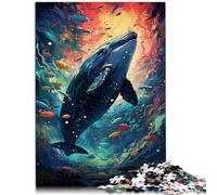 Jeu de Puzzle Galaxie Psychédélique Colorée - Baleine Bleue 1000 Pièces en Bois pour Adultes - Anti-Stress, Défi Difficile (50x75 cm)