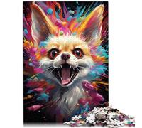 Jeu de Puzzle Peinture de Renard Psychédélique Coloré - 1000 Pièces pour Adultes en Bois - Décoration Familiale (50x75 cm)