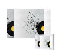 Jeu de Puzzle pour Adultes, Puzzles stimulants, Puzzles de 1000 pièces, Disque Vinyle déchiré et Notes de Musique Qui volent dans Les airs