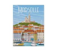 Jeu De Puzzles Classique, Puzzle 1000 Pièces pour Adultes Et Enfants，Affiche de Voyage Vintage du Port de Marseille en France，Bricolage Décor À La Maison Jouet Créatif（38x26cm）-BO13