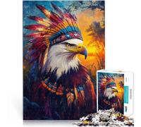 Jeu de Quiz Aigle Portant Une Coiffe Indienne Puzzle pour Adolescents 1000 pièces 50x75cm Interaction Parent-Enfant pour Les Personnes de 14 Ans et Plus