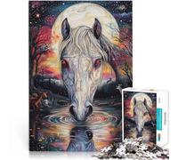 Jeu de Quiz Cheval aux Yeux Rouges Puzzle 1000 pièces pour Adultes 38x52cm Activités Amusantes à la Maison, Cadeaux d'anniversaire, Cadeaux de Voyage,