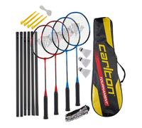 Jeu de raquettes de badminton Carlton Tournament, 4 joueurs (4 raquettes, 3 volants, 1 sac, filet & poteaux), Black/RED, Black/Blue