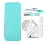 Jeu de règles et compas - Kit de géométrie, règle avec jeu de boussole avec boîte en fer - Jeu de boussole transporteuse 7X, fournitures pour étudiants, ensemble de rapporteur de boussole M