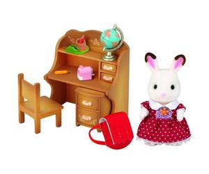 Jeu de rôle enfant Sylvanian Families 5016 Set bureau Lapin Chocolat Sœur avec accessoires Bureau, chaise, globe, sacoche, papeterie