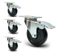 Jeu de roues pivotantes avec frein - Roulettes silencieuses en polyuréthane antitrace, haute débit, anti-corrosion, rotation à 360°, idéales pour chariots, étagères, établissements de travail