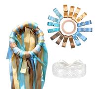 Jeu de Ruban Mariage, 16PCS Ruban Satin Double Face, Bandeau de Yeux Dentelle Anneau Bois Inclus, Rubans Bouquet Marriage, Jeux du Rubans Bouquet Mariée pour Jeux de Mariag, Décorations de Fête