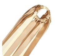 Jeu de Rubans de Mariage Bouquet Mariée 14 Rubans en Satin 3 Mètres, Anneau en Bois 7,8 cm (Camel, Chocolat et Ivoire : teintes nude)