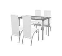 Jeu de salle à manger - vidaXL - 5 pcs - Blanc - Métal laqué - Verre trempé