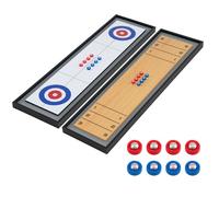 Jeu de Société 2 en 1 114 x 32 cm COSTWAY-Jeu de Curling de Table et Shuffleboard-8 Palets-en Bois-Double Face-pour Adultes,Enfants