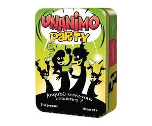 Jeu de société ASMODEE Unanimo Party pour 3 à 12 joueurs, jeu d'ambiance de mots, dès 10 ans, boîte verte et jaune