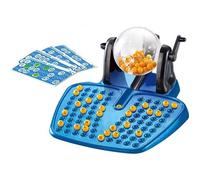HOBBYTECH Jeu de Societe Bingo Loto Bleu avec Distributeur de Boules, 90 Boules numérotées, 48 Cartes et des jetons