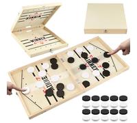 Jeu de société de hockey 2 en 1 - Winner Foosball - Pliable - En bois - Jeu de gagnant - Super Puck - Avec 4 boucles - Cadeau de fête pour enfants/adultes/famille (2 joueurs)