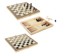 MISTER GADGET Jeu de société MG3393 3 en 1 bois Backgammon/Échecs/Dames 29x29x2 cm Marron